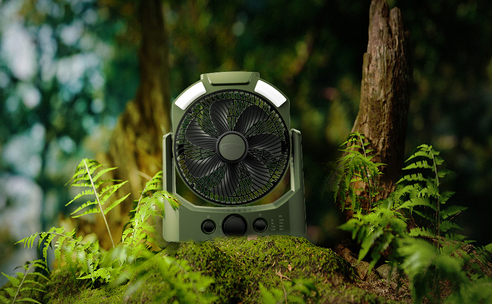 D Battery Powered Camping Fan with 4 Timer Modes, 8.5’’ Desk Fan with LED Lantern