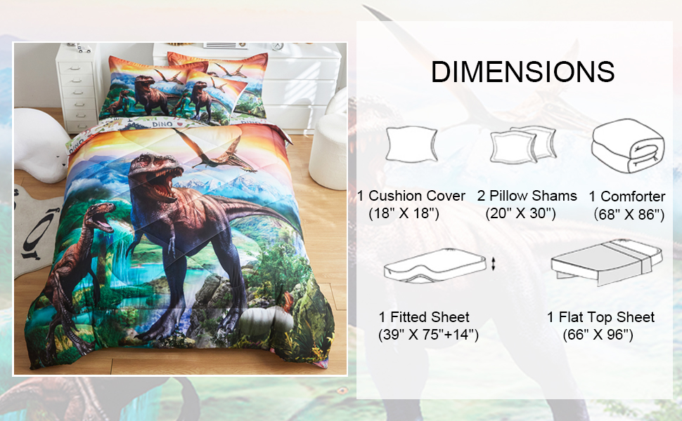 ADASMILE A & S Dinosaur Comforter Twin Size for Boys