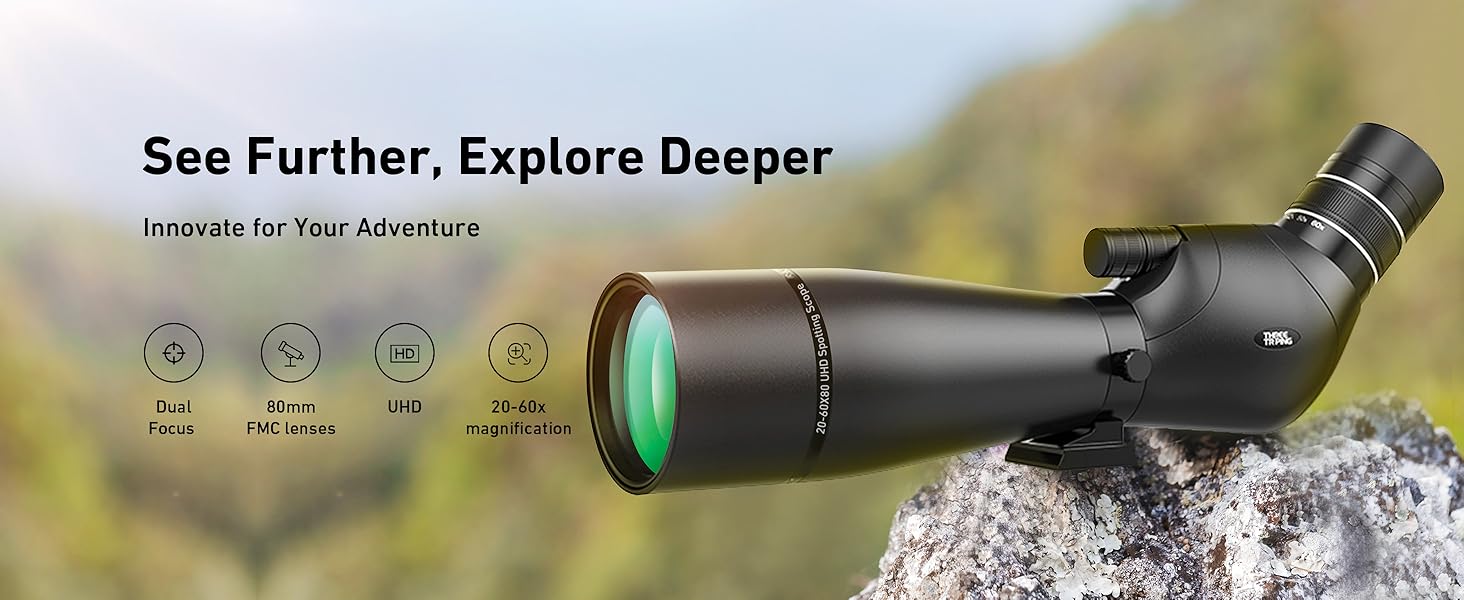 Spotting Scope 2060x80, THREE TRIPING Dual Focusing ED