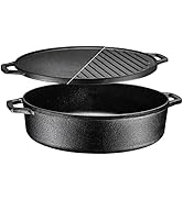 Frigideiras de ferro fundido pré-temperadas Bruntmor 3 em 1 com tampa de grelha reversível - 6,8 litros Rou...