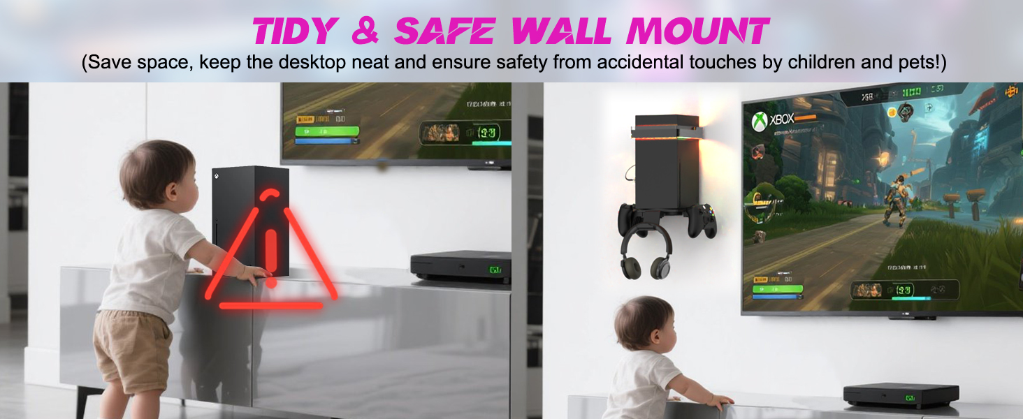 Wall Mount for Xbox Series X with 2 Controller Holders and 1 Headphone Stand