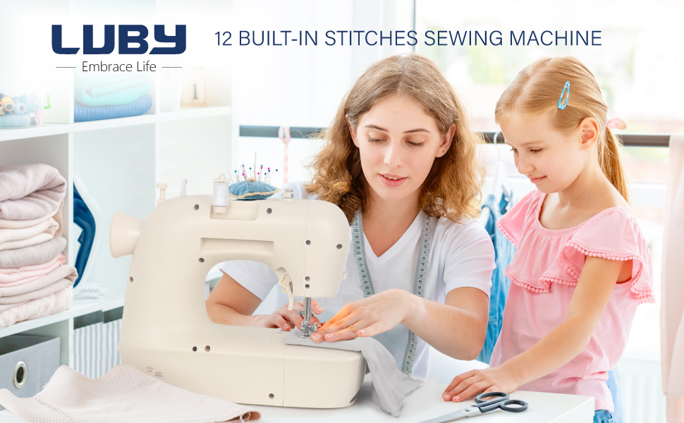 Luby Electric Portable Sewing Machine, Goodlooking Cream & Red, Small