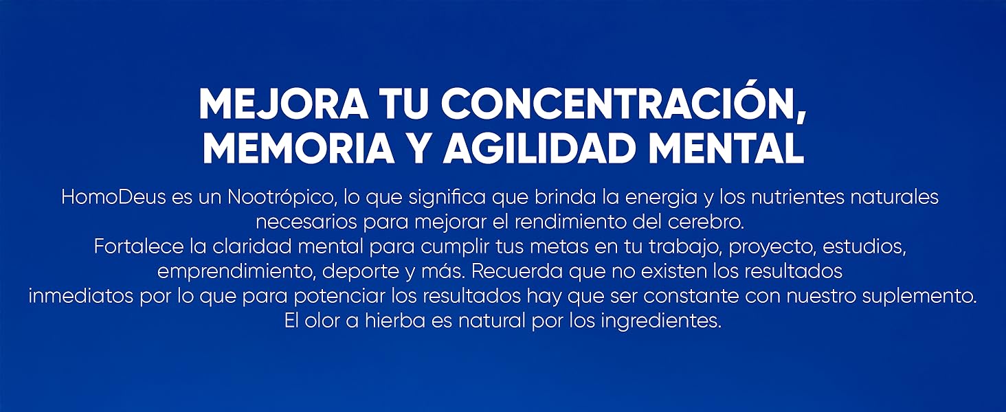 HomoDeus Suplemento Natural | Nootrópico para Mente con Hongo de Melena de León, Bacopa Monnieri