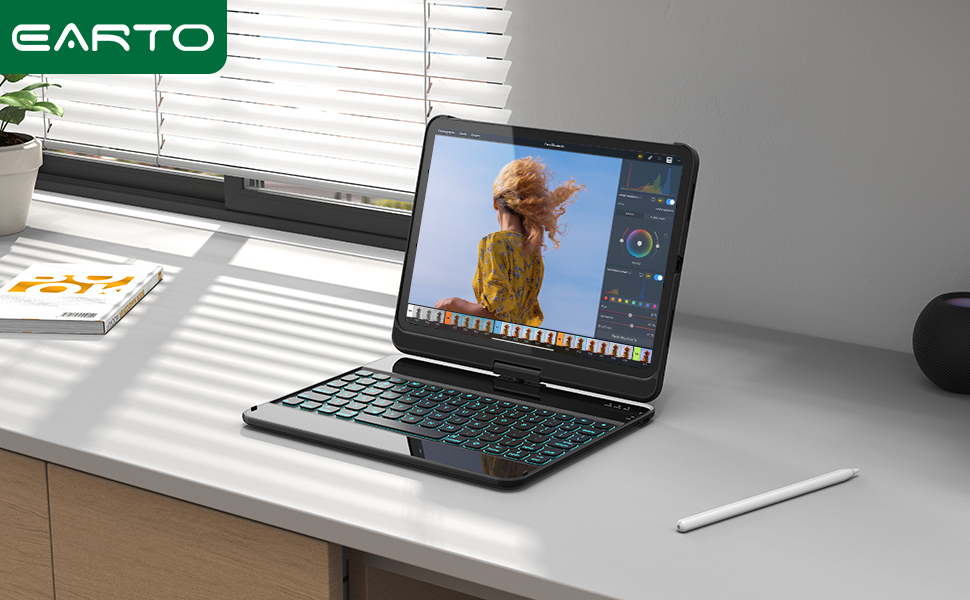 Earto K960 iPad Air 5th Generation Case with Keyboard, 360 Rotate, 17