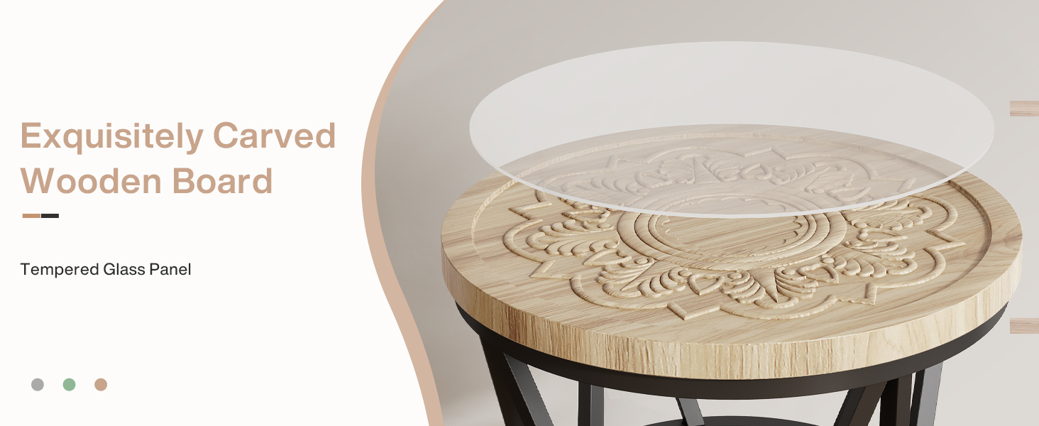 Tribesigns Side Table, Round Carved End Table for Living