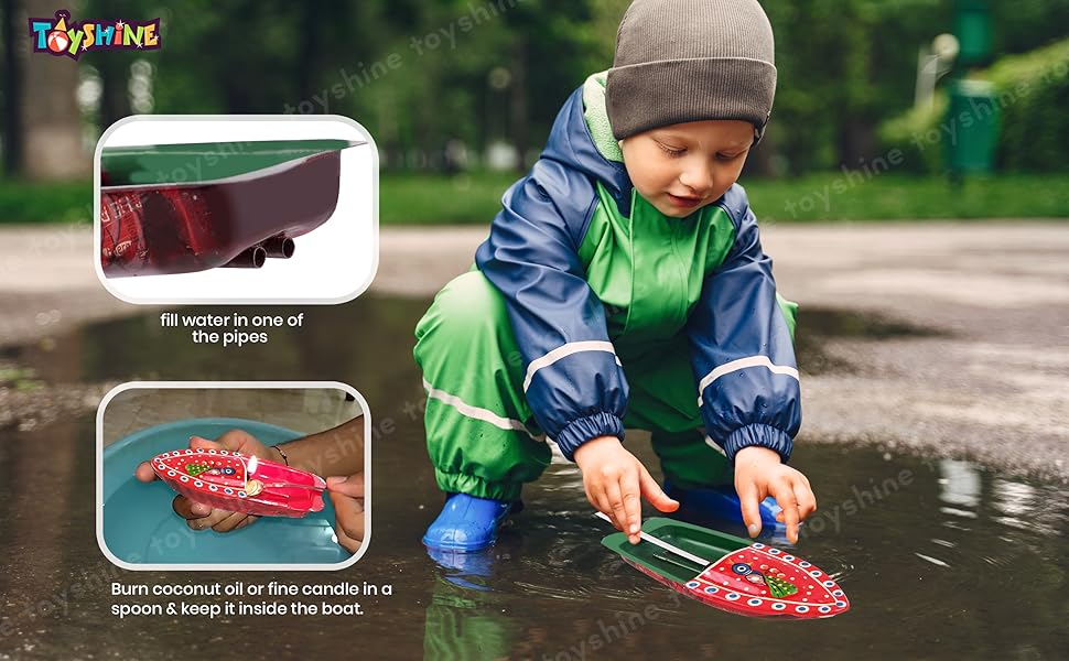 oyshine Classic Steam Powered Tin Metal Boat, Pop Pop Putt Putt Nav