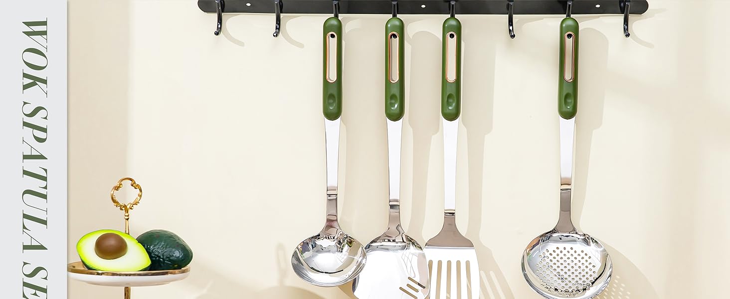 FJNATINH Wok spatula and ladle,Skimmer Ladle Tool Set