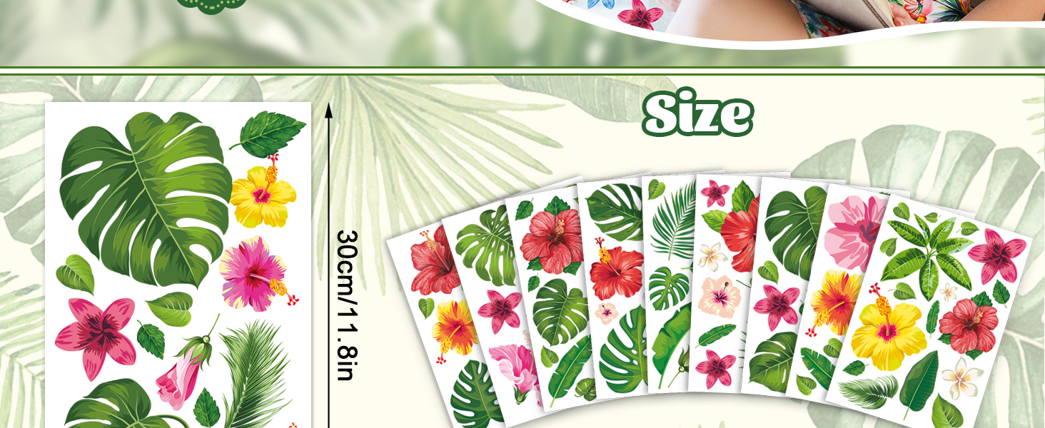 Whaline 9 Sheets Palm Leaves Window Clings Tropical Hibiscus... 5 9 Sheets Palm Leaves Window Clings