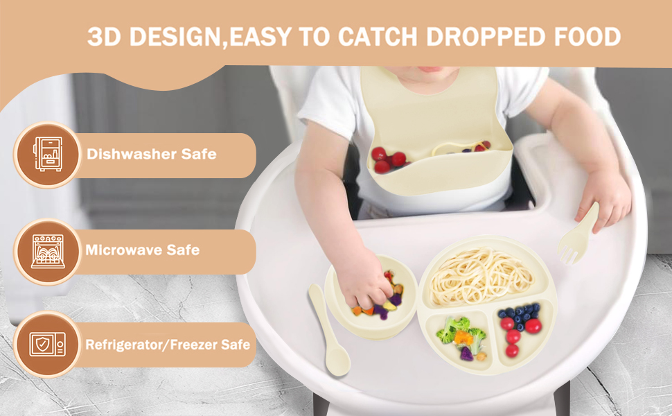 12 Piece Silicone Feeding Set Beige
