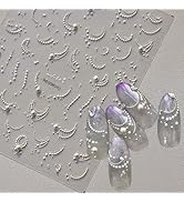 White French Tips Pearls Nail Art Stickers 5D Embossed Romantic Nail Stickers Line Nail Decals De...