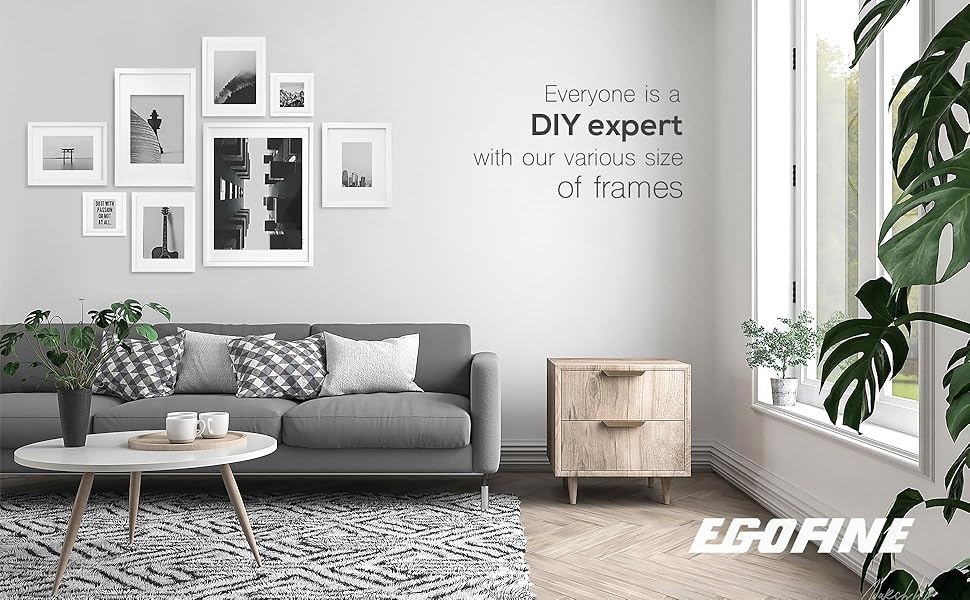 Egofine A3 Photo Frames White Set of 3 Solid Wood Frames with