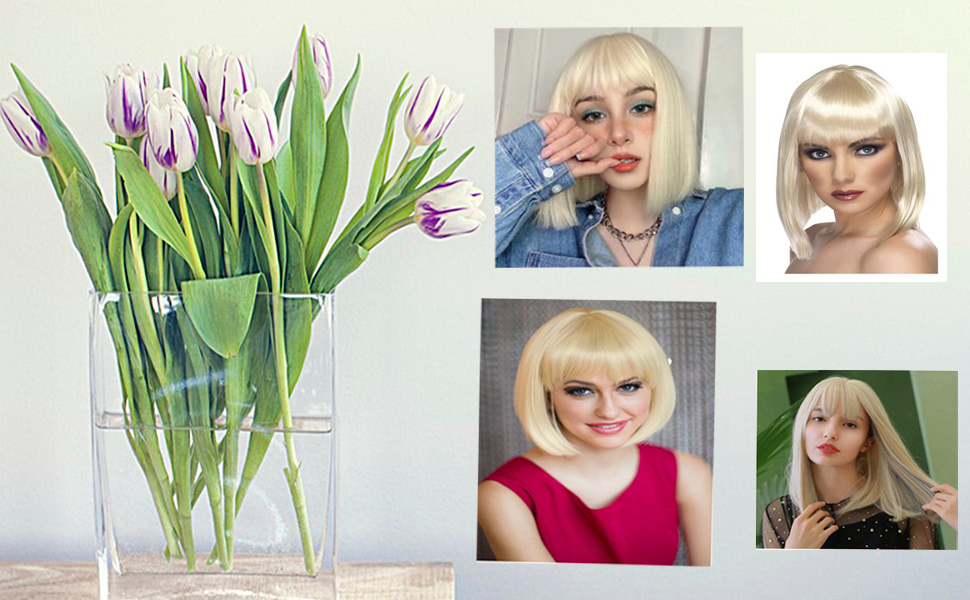 Short Blonde Bob Wig with Bangs 