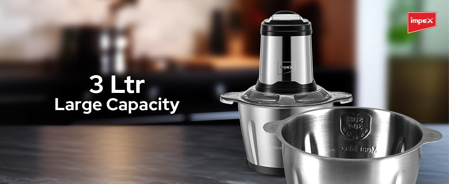 Impex Electric Food Chopper 3Ltr Food Processor Blender 400W, 3Speed Adjustable, Meat Grinder, Stainless Steel Body And 6Pcs Blade,Multi Food Chopper For Meat,Vegetables,Fruits,Nuts -2Years Warranty 27 Food Chopper