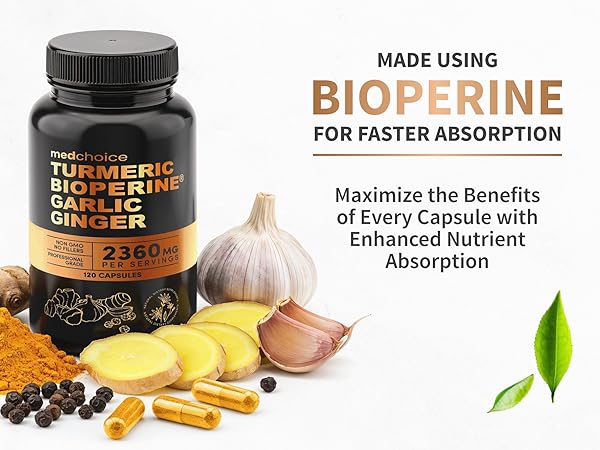 4-in-1 Turmeric and Garlic Supplements with Bioperine
