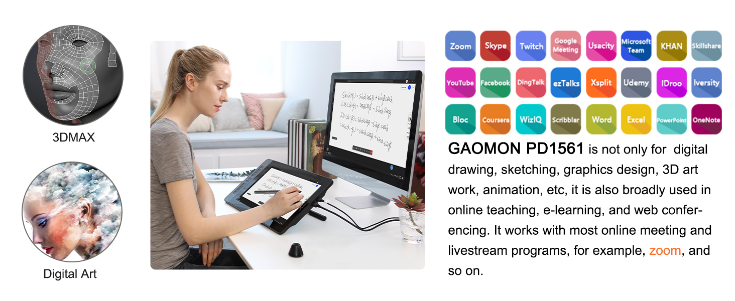 GAOMON PD1561 Screen Drawing Tablet with 10 Shortcut Keys TiltSupport