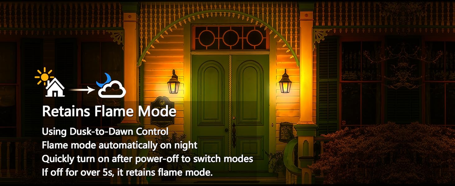 dusk-to-dawn control, flame mode automatically on night