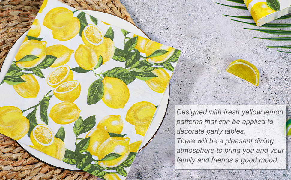 100 Count Lemon Paper Napkins Summer Luncheon Decorative
