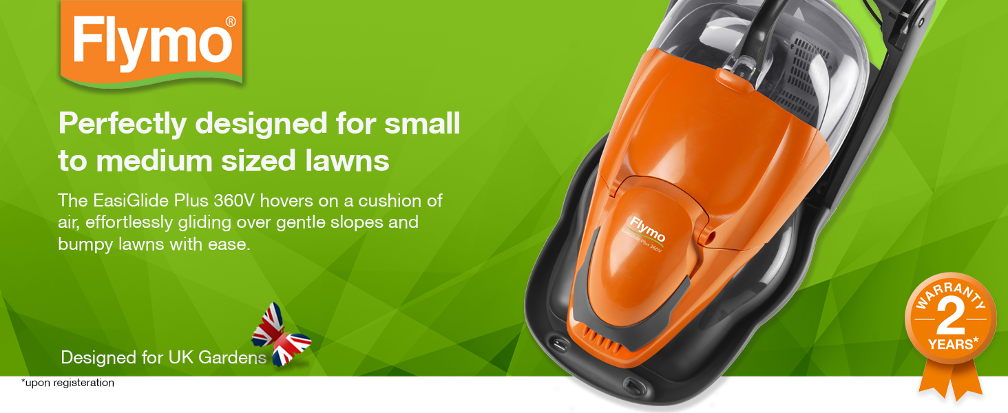 the EasiGlide Plus 360V is a compact and lightweight hover mower that floats on a cushion of air