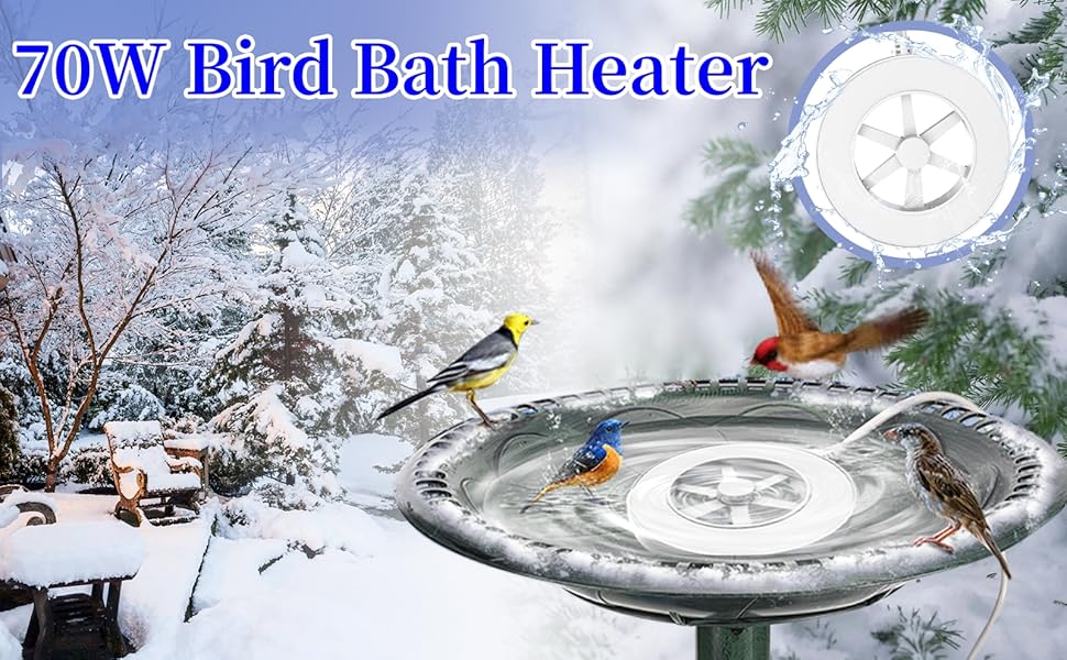 Peedftky Bird Bath Heater for Outdoors in Winter, 70W Bird Bath Deicer with Thermostatic Control