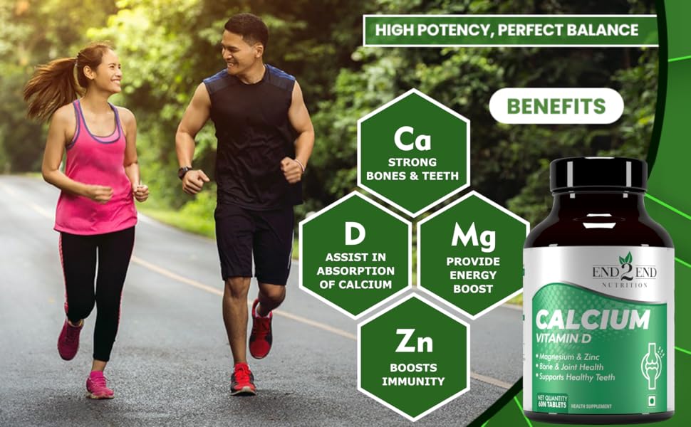 End2End Nutrition Calcium Tablets for Men and Women with Magnesium Zinc Vitamin D for complete