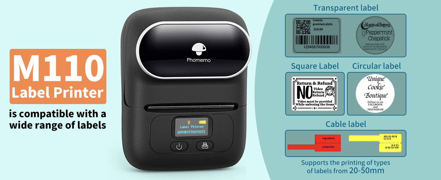 Phomemo M110 Bluetooth Thermal Label Printer, Wireless Portable Label