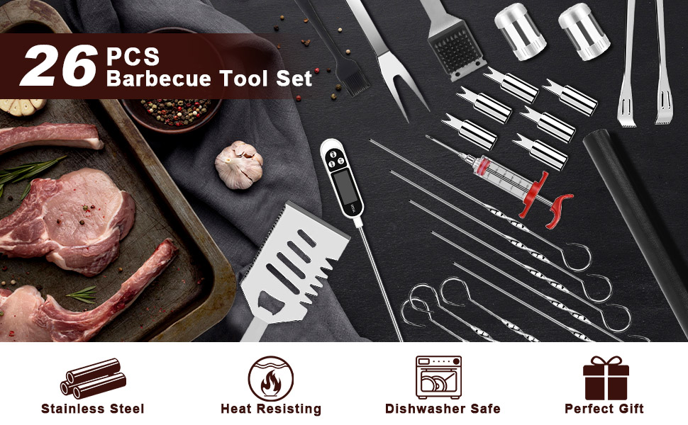 Trongle BBQ Tools Set, 26pcs Stainless Steel bbq set BBQ Accessories