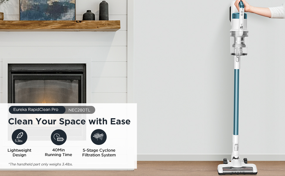 Eureka RapidClean Pro Limpiador inalámbrico para Suelos Duros, Faros