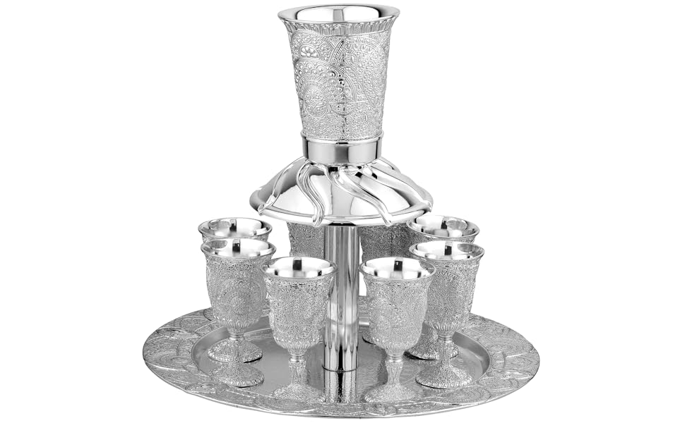 BOKERTOV SHALOM Silver Plated Kiddush Cup Fountain Wine