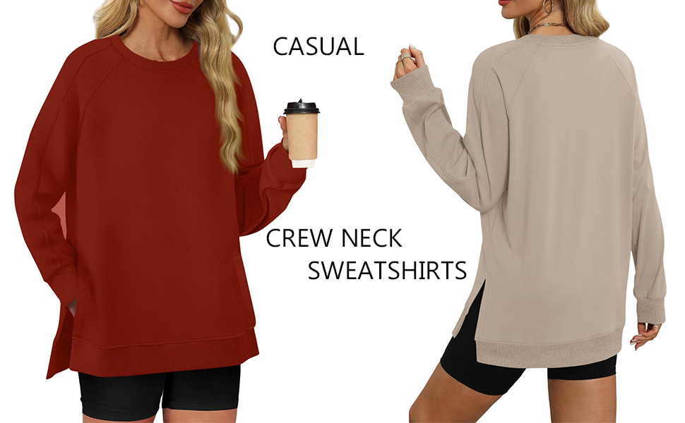 ZsaeSM Crewneck Sweatshirts Women Fall Oversized Side Slit