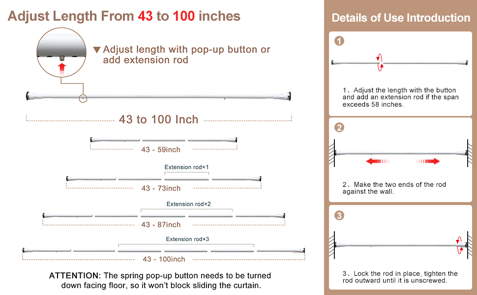 Tension Rods for Windows 48 to 84, No Slip Shower Tension