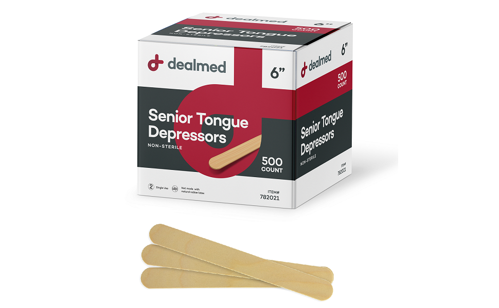 Dealmed 6” Senior Tongue Depressors 500 NonSterile Wood