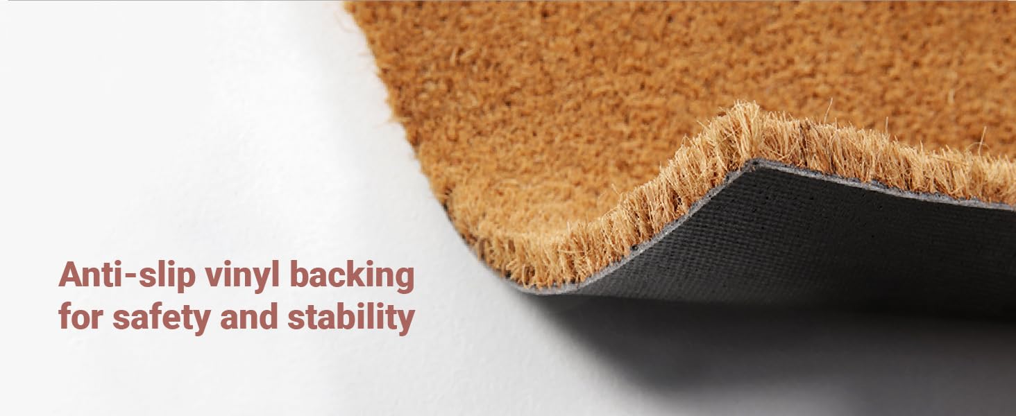 anti-slip vinyl backing for safety and stability