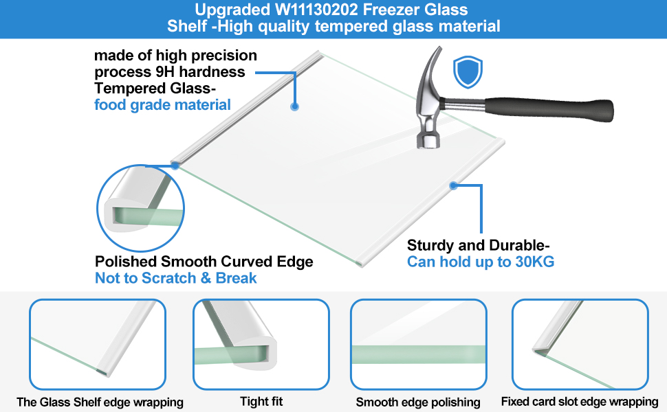 Upgraded W11130202 Freezer Glass Shelf 11.69"X11.37