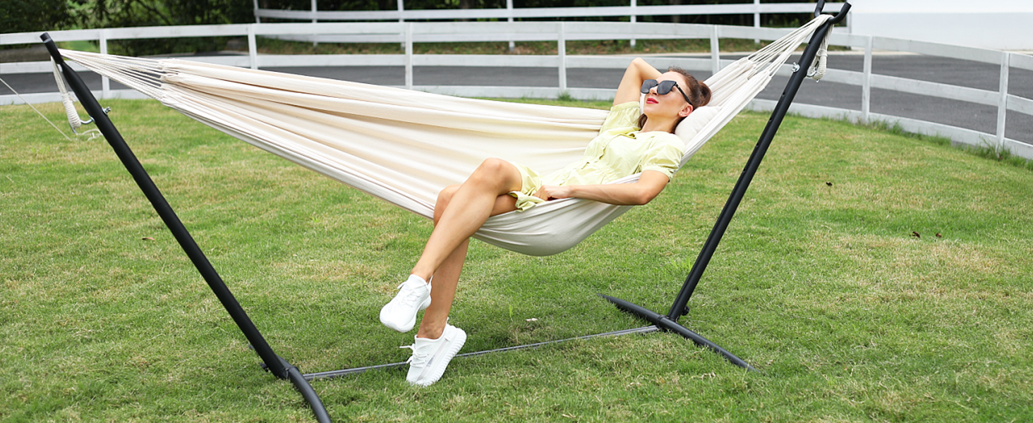 Hammock with Stand, Ohuhu Double Hammock with Space Saving Steel Stand