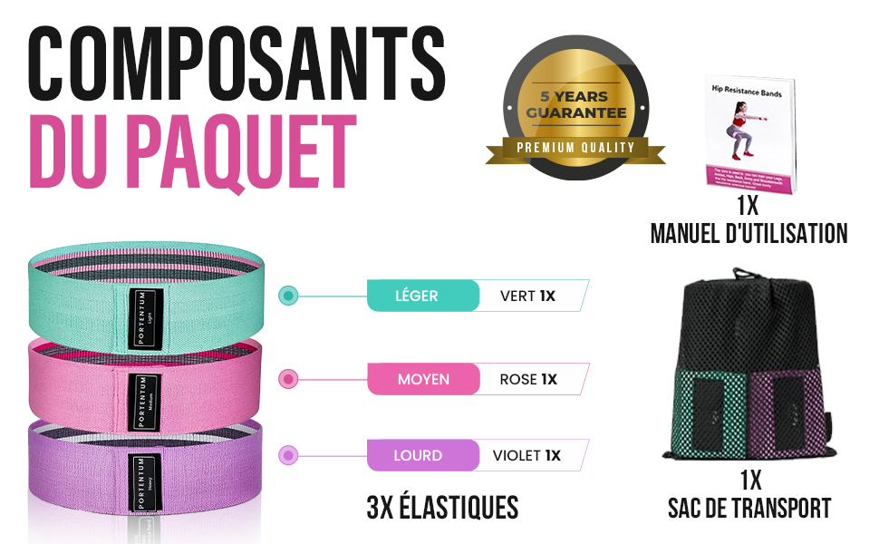 résistance pour Crossfit, Yoga, fessiers et Autres Sports et Sac de Rangement