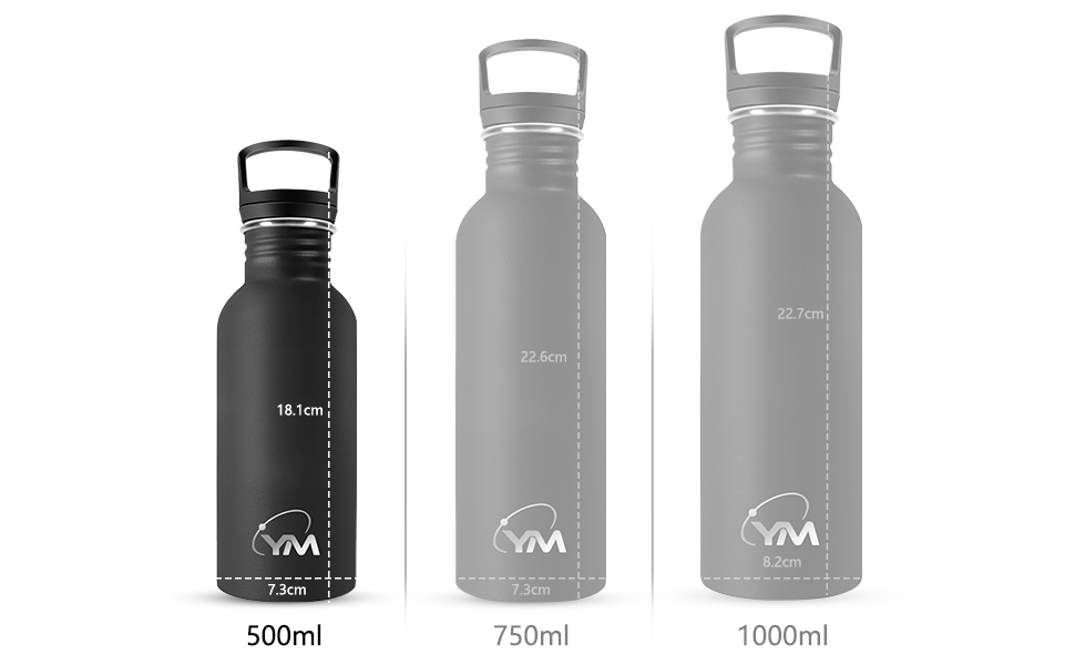 KollyKolla Stainless Steel Water Bottle 500ml/750ml/1L, Metal Water