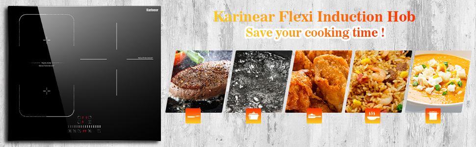 Karinear Plaque à Induction 3 Foyer Avec Zone Flexible, Plaque De Cuisson Induction Encastrable, Table De Cuisson Electrique Avec Commande Tactile, Minuteur, Verrouillage D'enfant, 6800W, Pas De Prise 18 3 zones induction hob