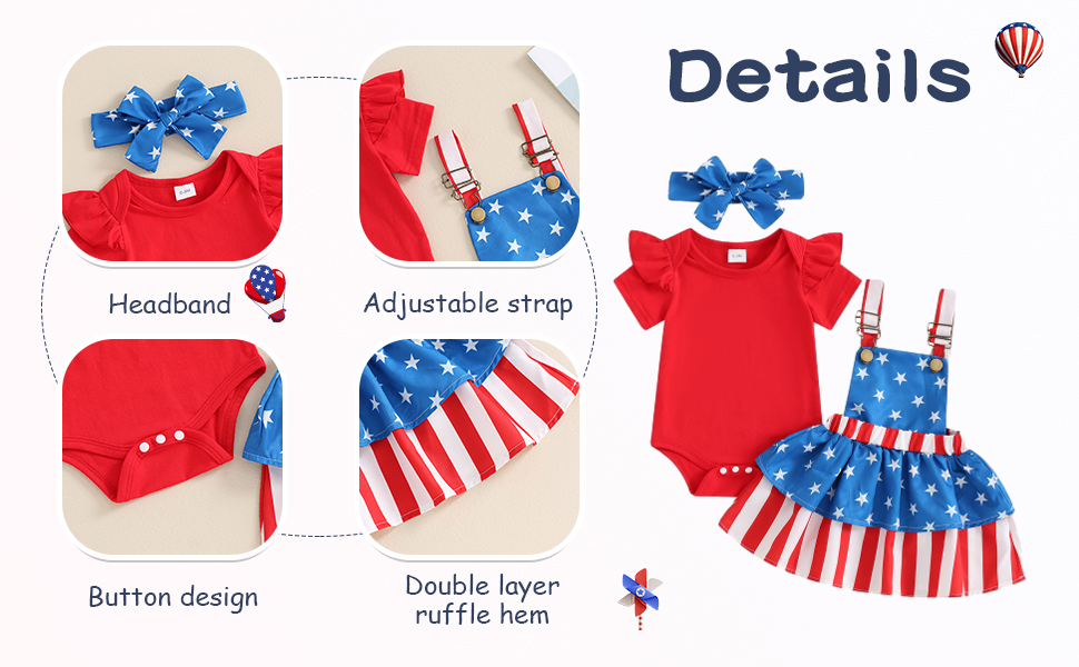 Baby Girl 4th Of July Outfit Newborn Ruffle Romper Skirt Set Toddler Bodysuit Fourth Of July Dress