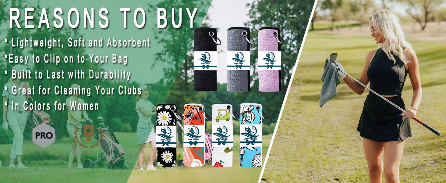 FINGER TEN Golf Towel Women Microfiber Waffle LadiesTowels for Golf Bags with Clip and Brush