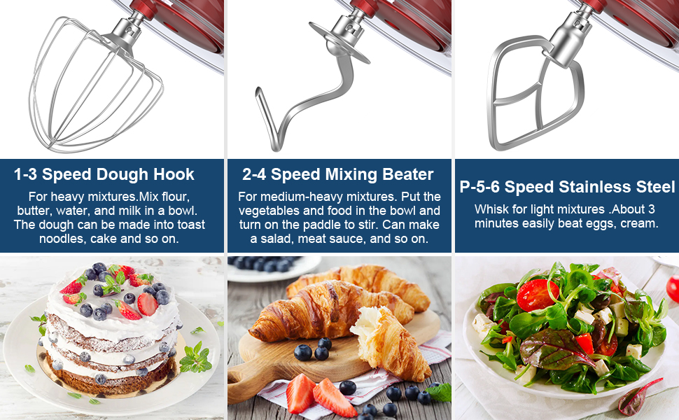 KUCCU Stand Mixer, 6.5 Qt 660W, 6Speed TiltHead Food Dough Mixer