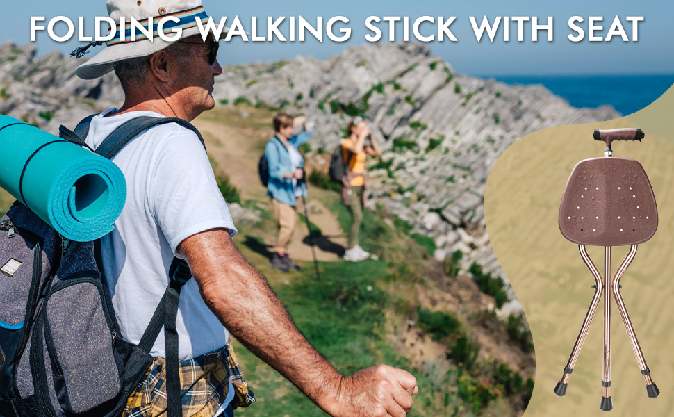 Adjustable Folding Cane with Seat, Transformable