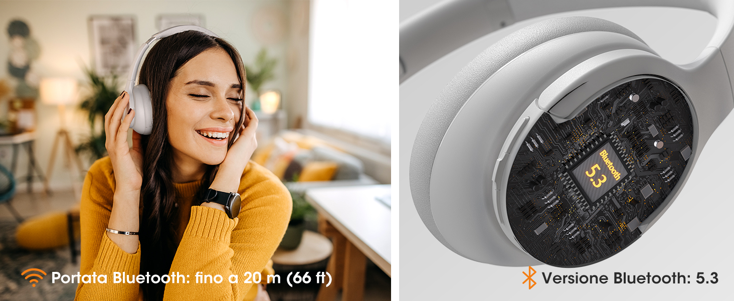 Cuffie Wireless DOQAUS Bluetooth 5.3 - 70 Ore Di Autonomia, Suono HiFi