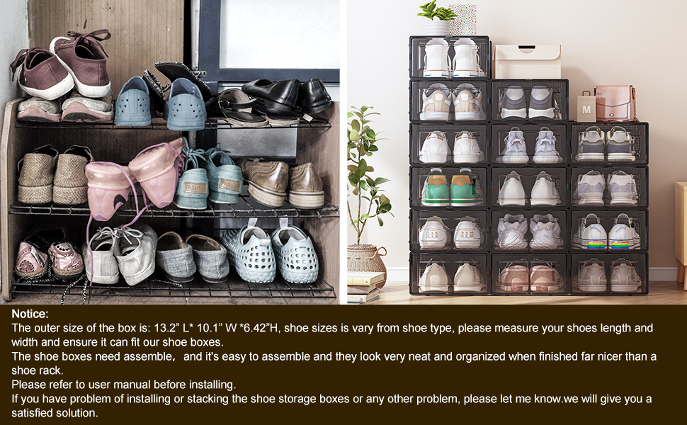 Fixwal 12 Pack Large Capacity Shoe Organizer Storage Boxes