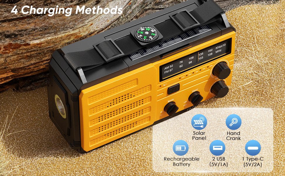 fomey Wind Up Radio, Solar Powered Radio Portable Hand Crank Radio with