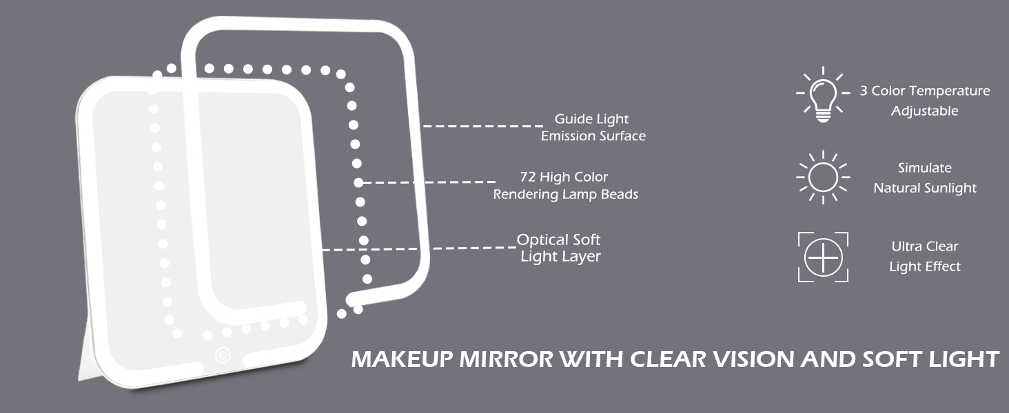 portable lighted vanity mirror dimmable touch screen travel accessories for women cosmetic mirror
