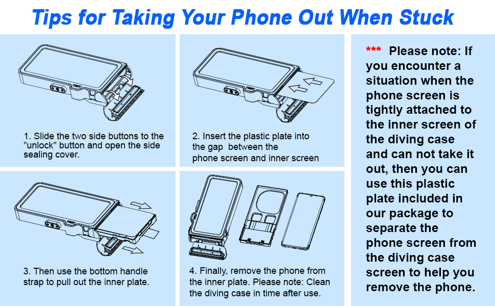 Please note: Tips on how to remove your phone if it gets stuck.