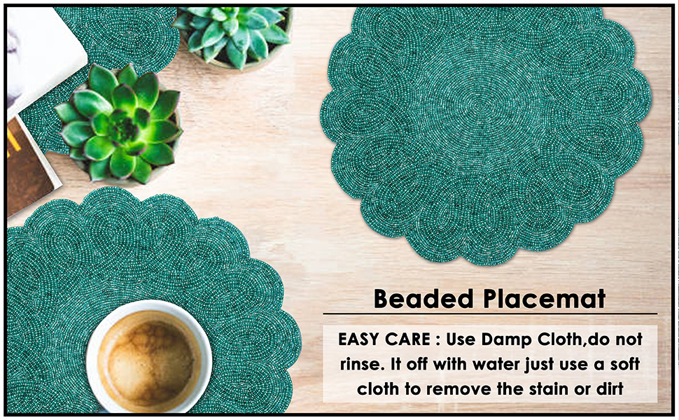 Beaded Placemat Set of 2 Scalloped Round Hand Beaded