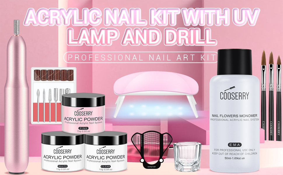Cooserry Acrylic Nail Kit with Drill and Lamp Acrylic Nail Kit Full