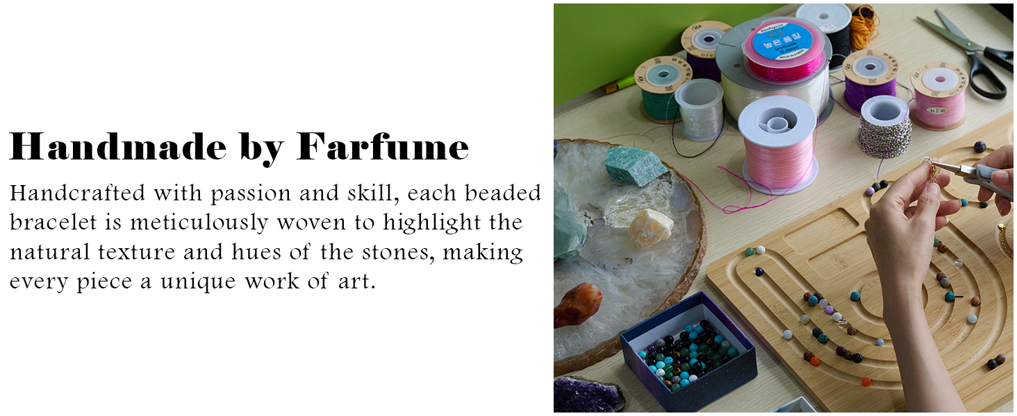 Crafting workspace with various small containers of materials and tools spread across a surface.