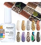 BURANO Nail Art Nail Foil Glue Gel, o.5 oz with 10PCS Foil Stickers Set Nail Foil Glue for Nails ...